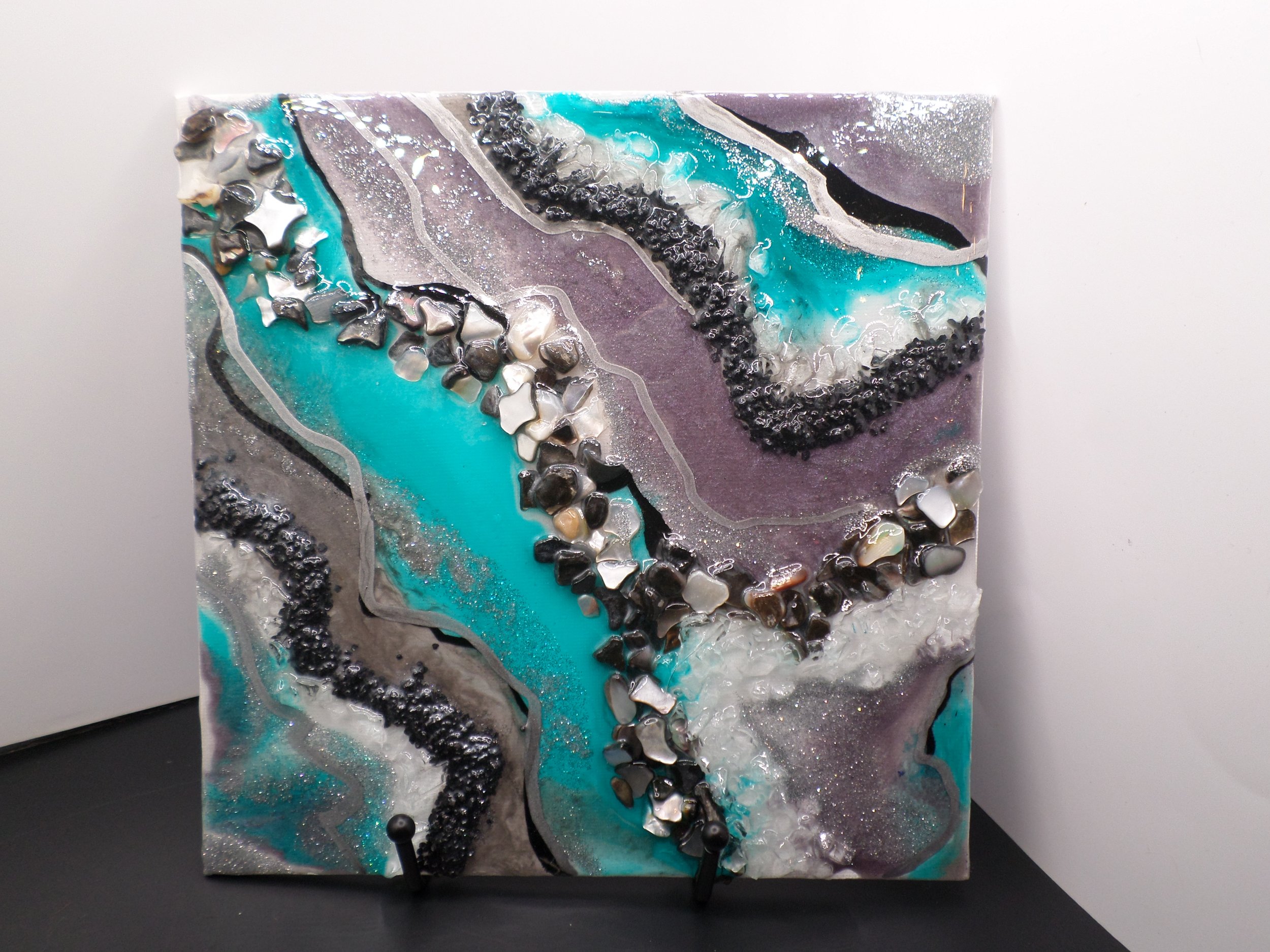 8x8 Resin Geode Art – Turquoise, Amethyst & Stone-Inspired Decor | Handcrafted Crystal Wall Art