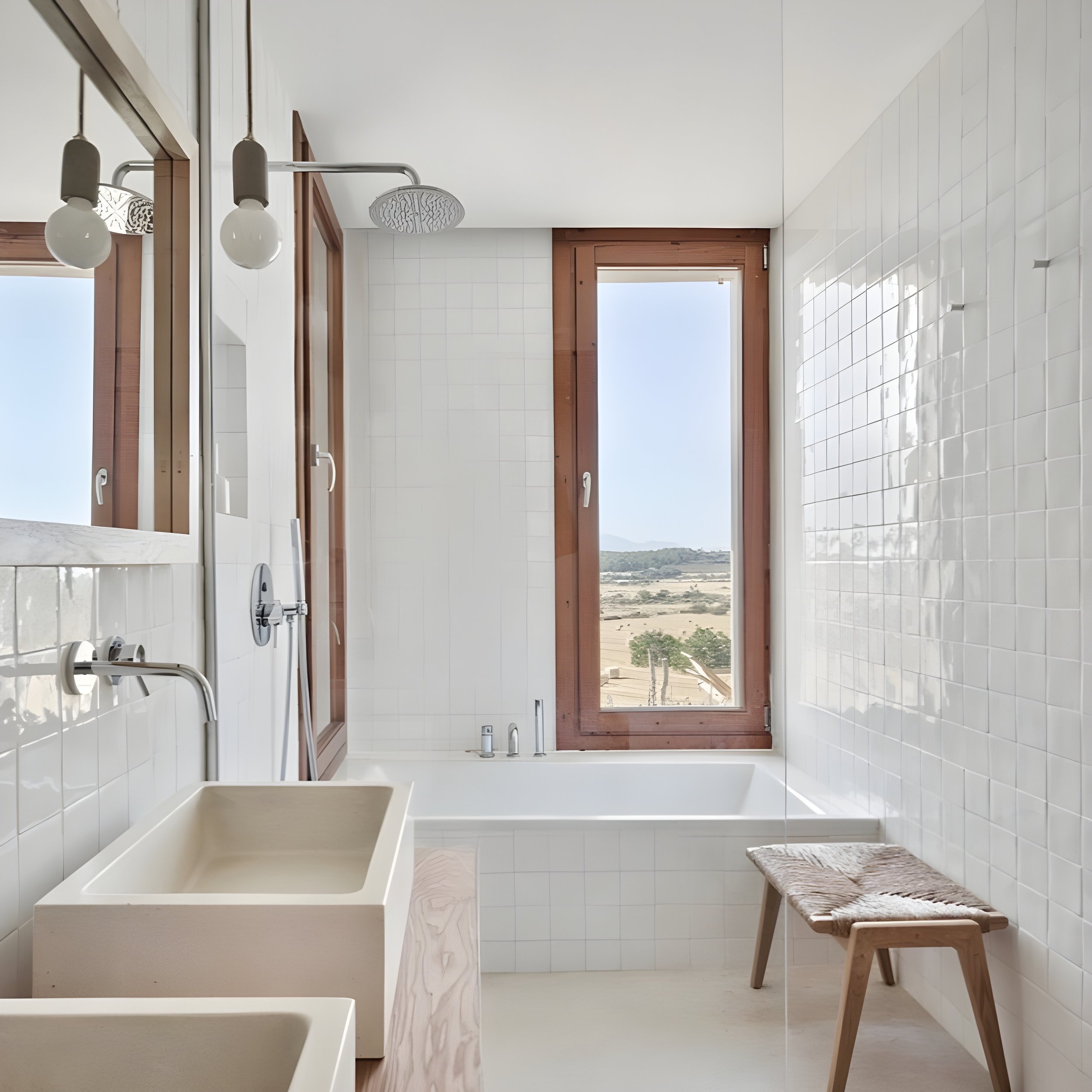 Baño residencial · Blanco brillo · 13×13