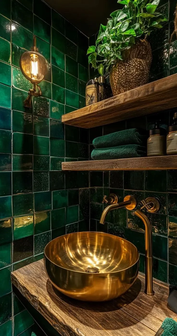 BAÑO CERAMICA VERDE COBRE ALCOCERAM