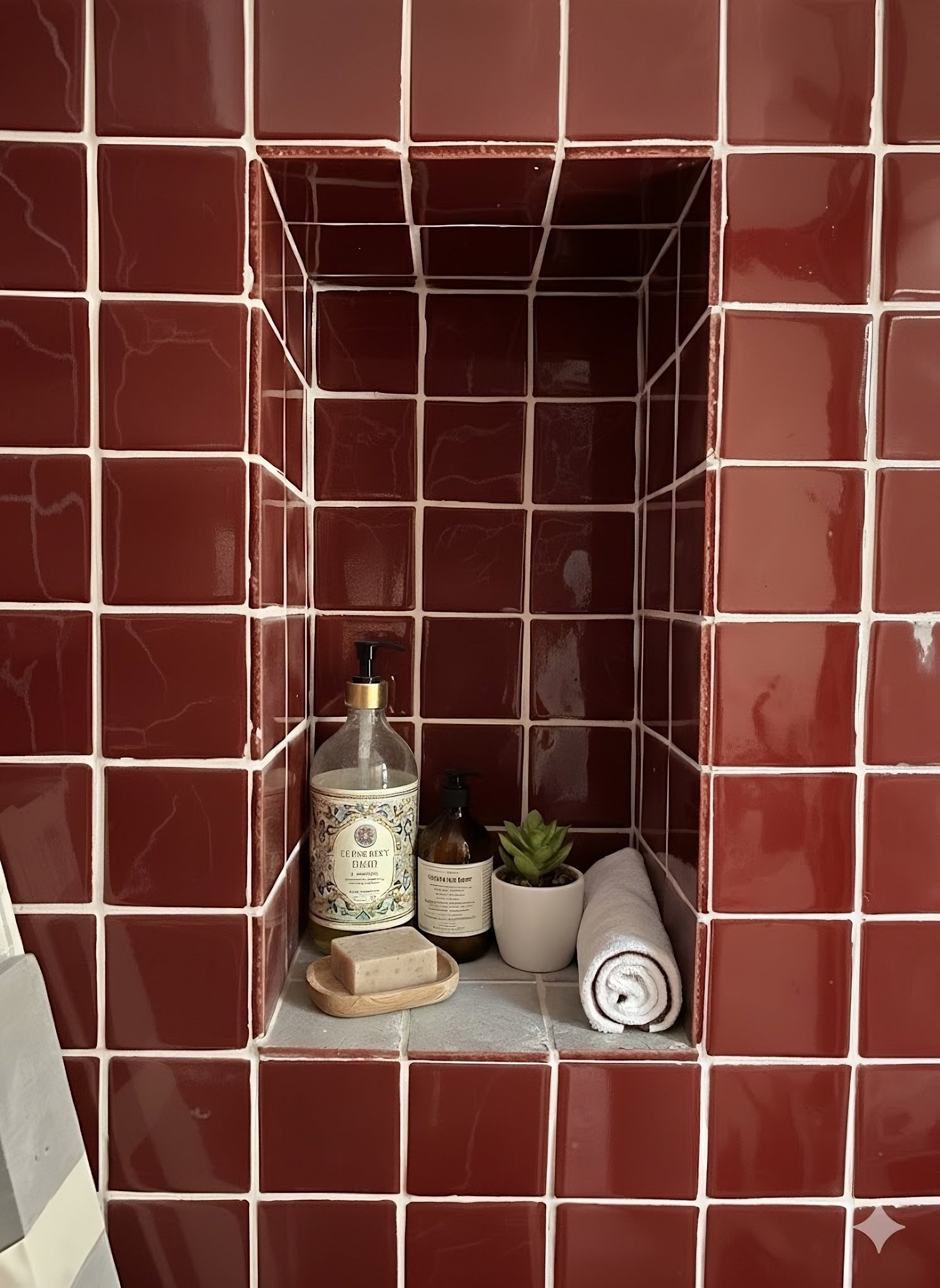 Baño residencial · Frambuesa brillo · 10×10