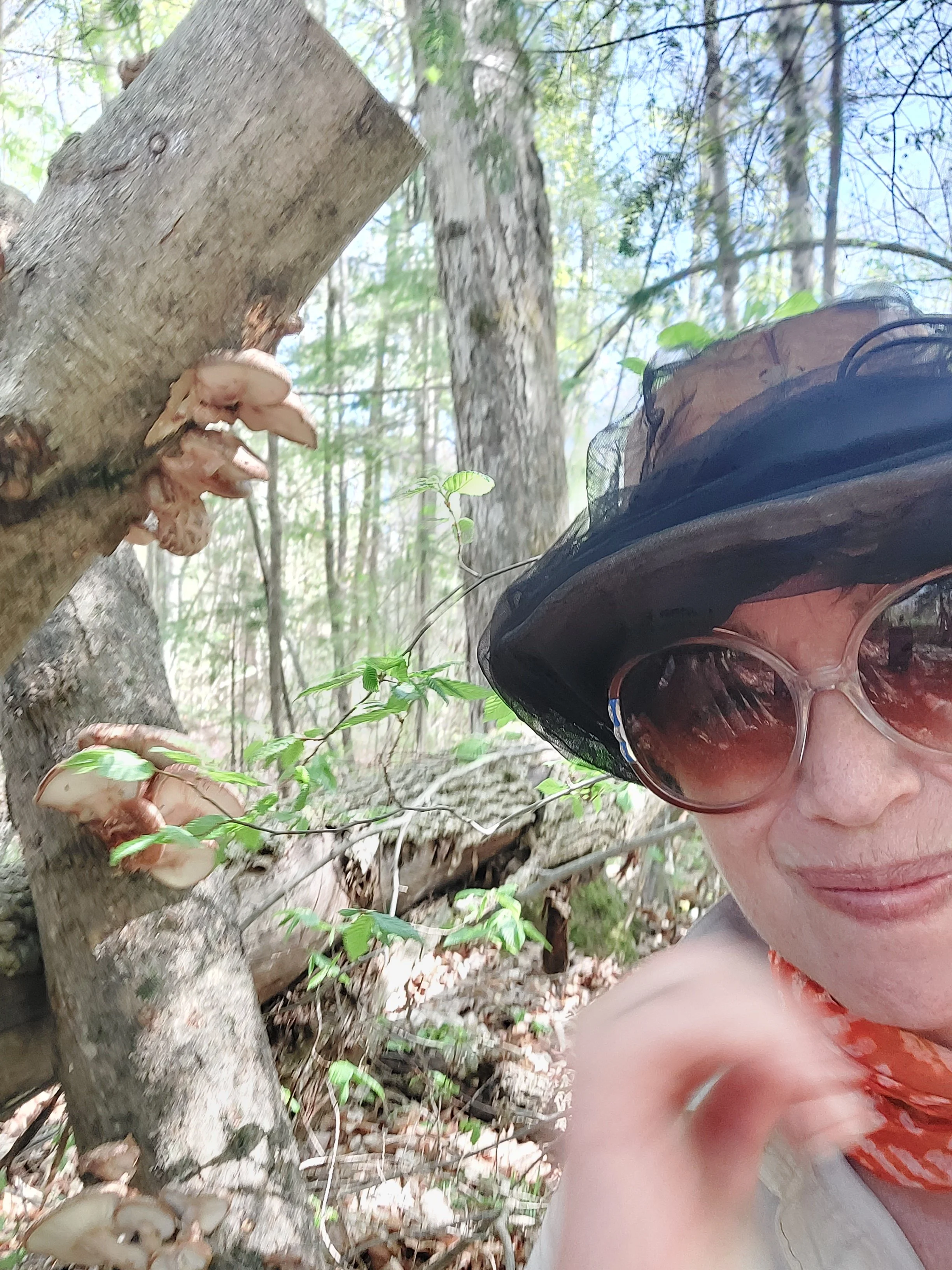 Slava, earth-based Gestalt psychotherapist, in the forest with wild mushrooms