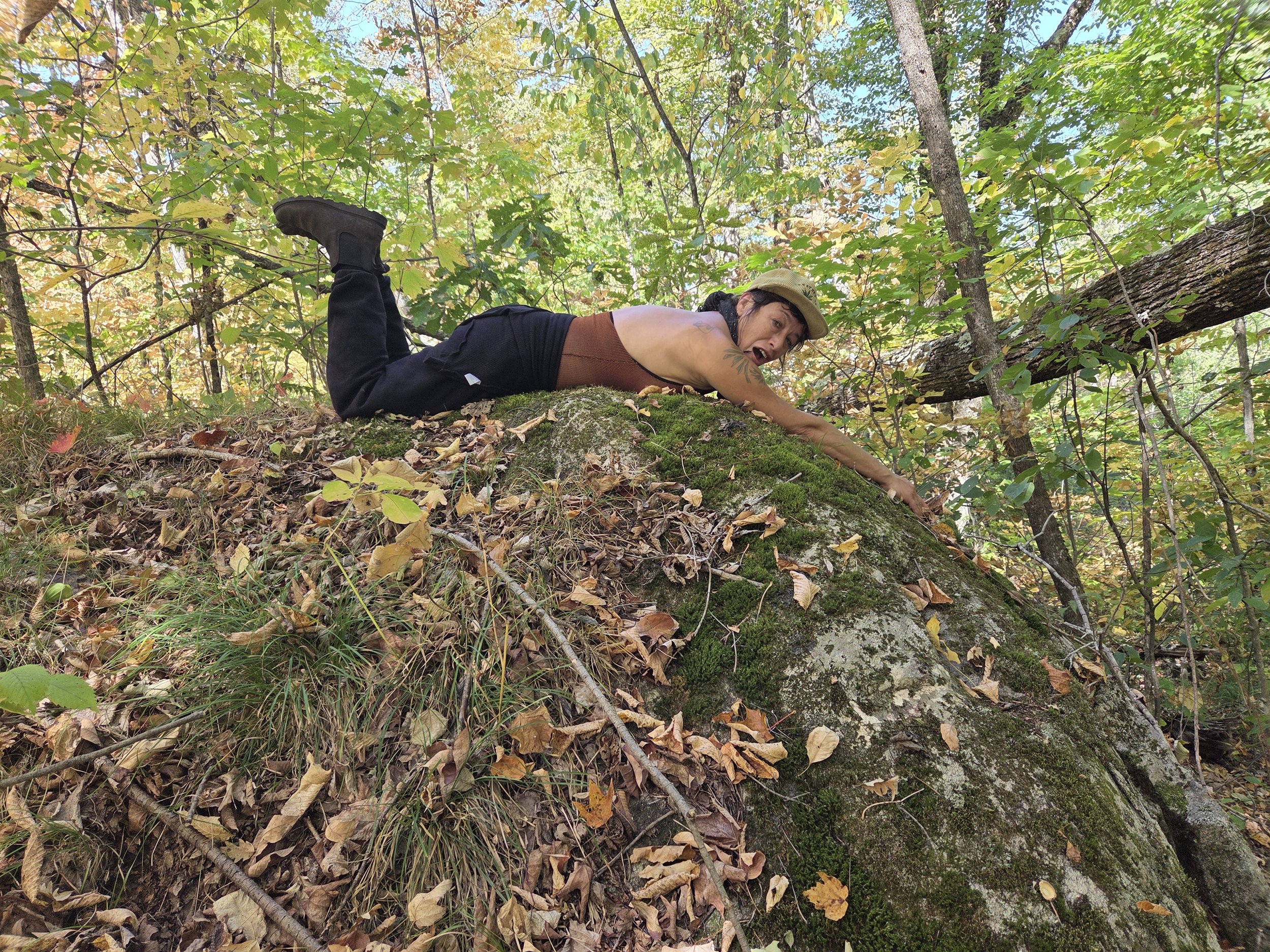 Slava facilitating forest therapy, Gestalt land-based playshop.