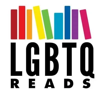 Colorful rainbow of books with the text "LGBTQ Reads" below.