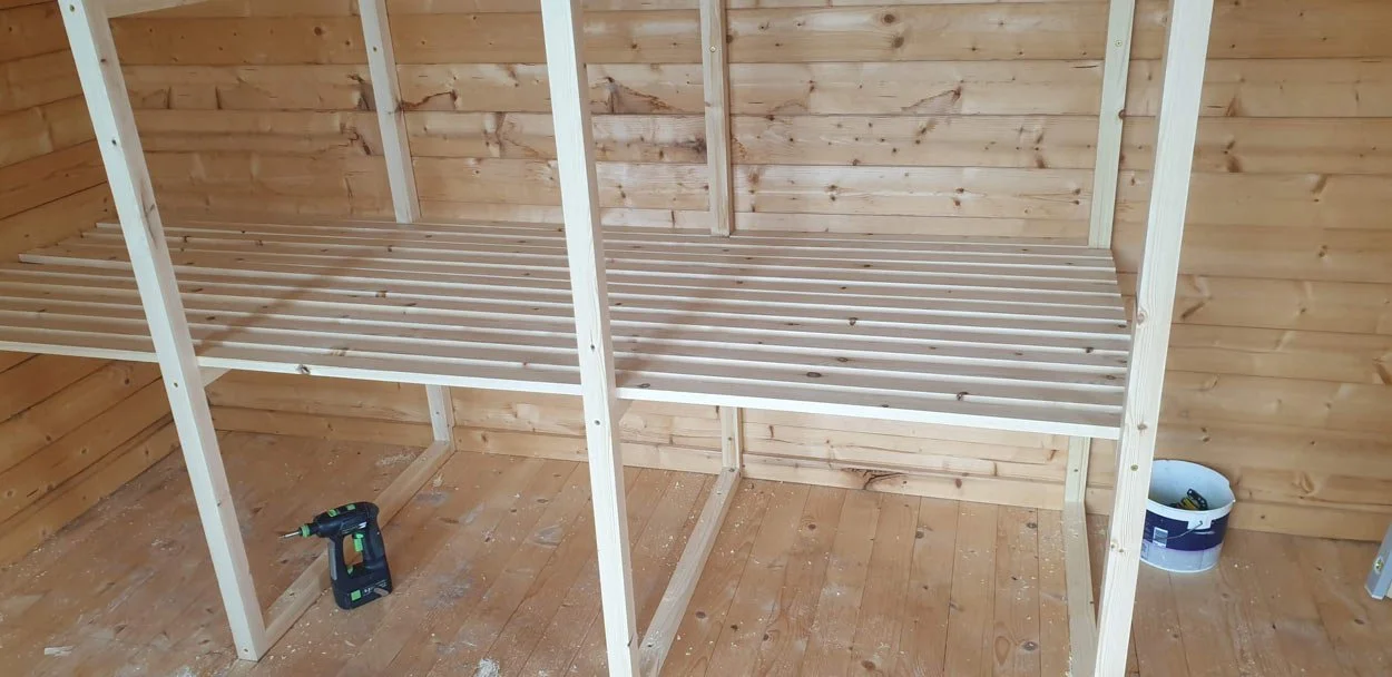 Close up of frame for Storage unit in Cornwall summer house