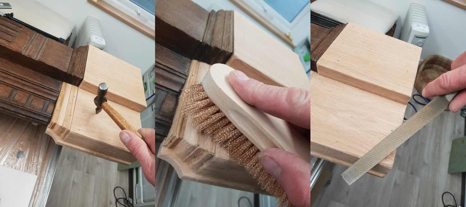 Aging the fitted wooden replacement components