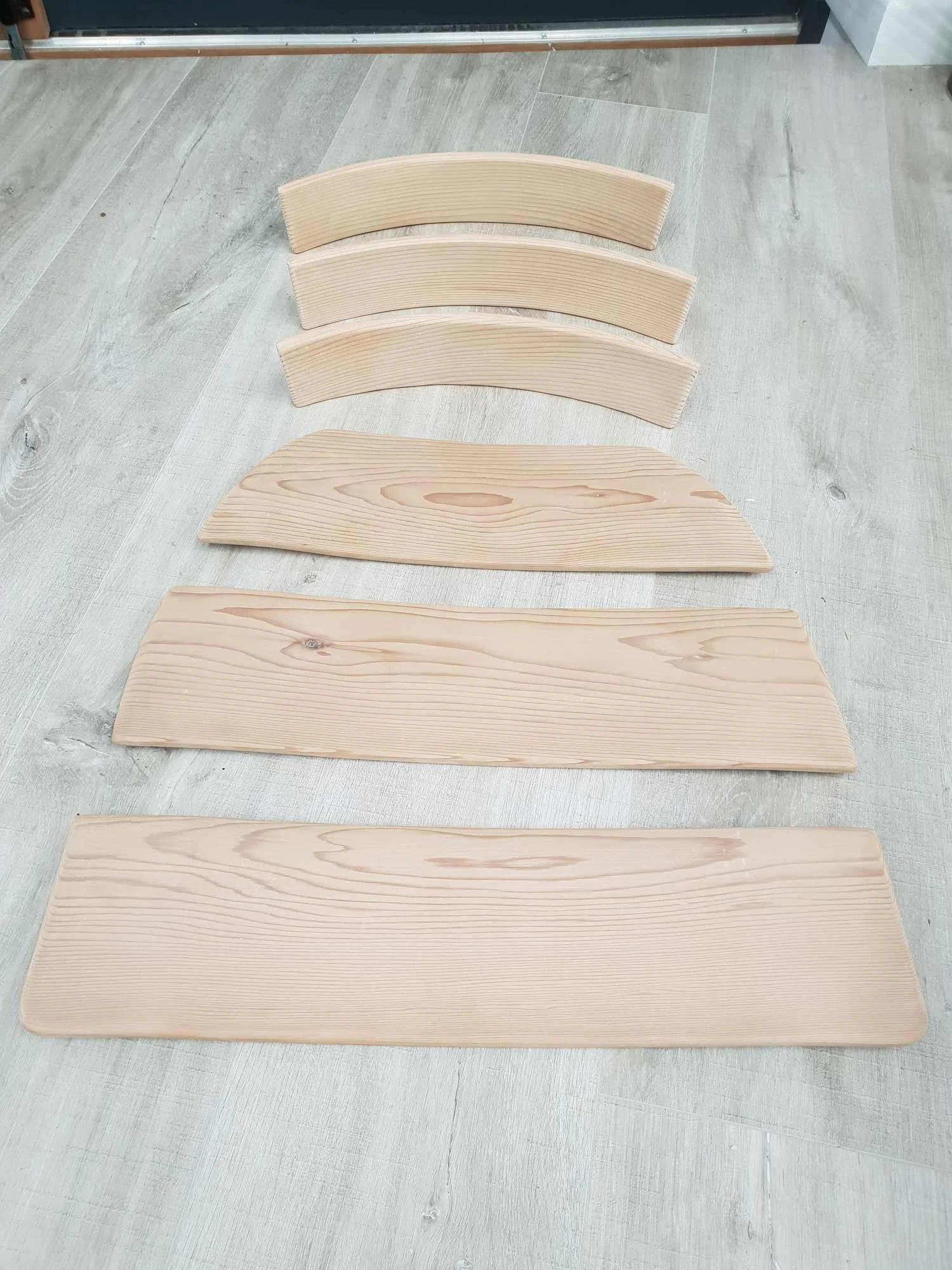 Shaped cedar wood chair slats
