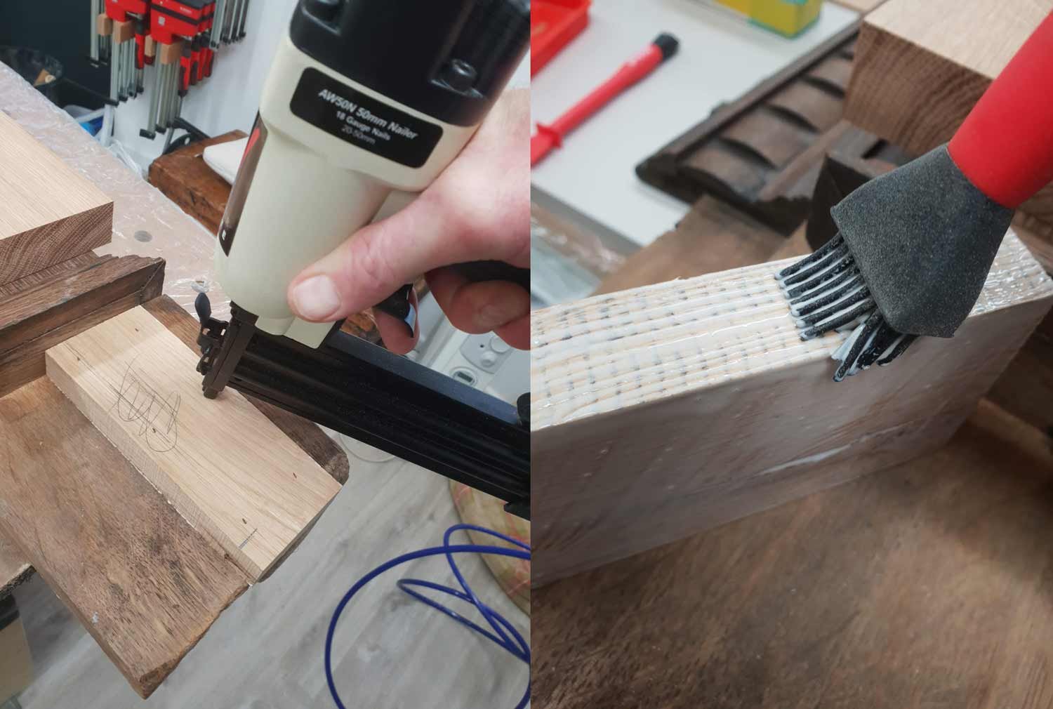 Air nailer wood glueing compound