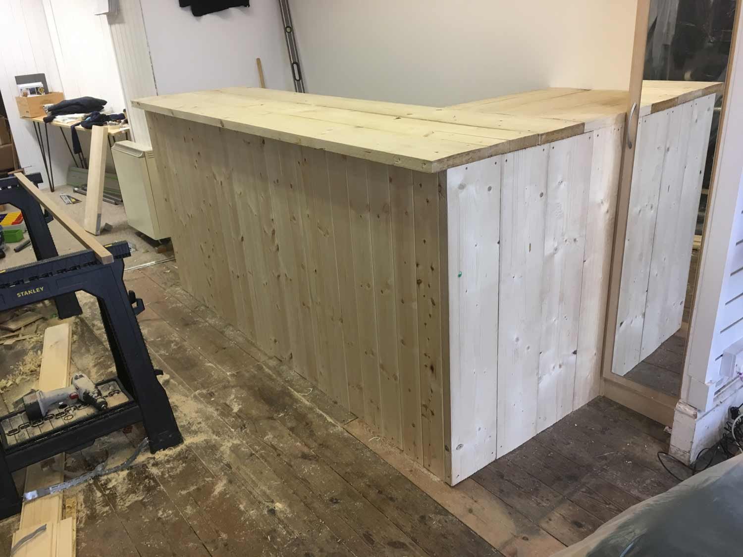 Scaffold board shop counter build in Padstow
