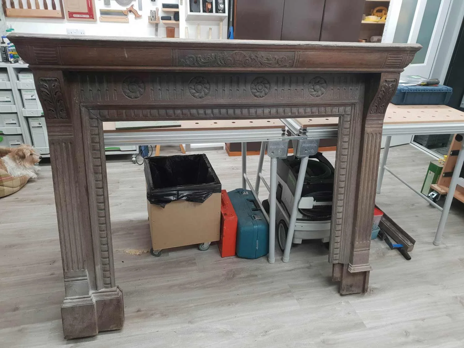 Oak fireplace surround that needs restoration