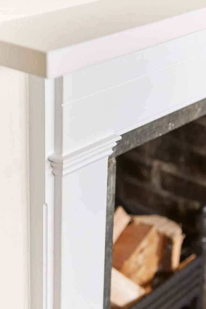 Handmade wooden fireplace detail by Richard Pearce, Cornwall