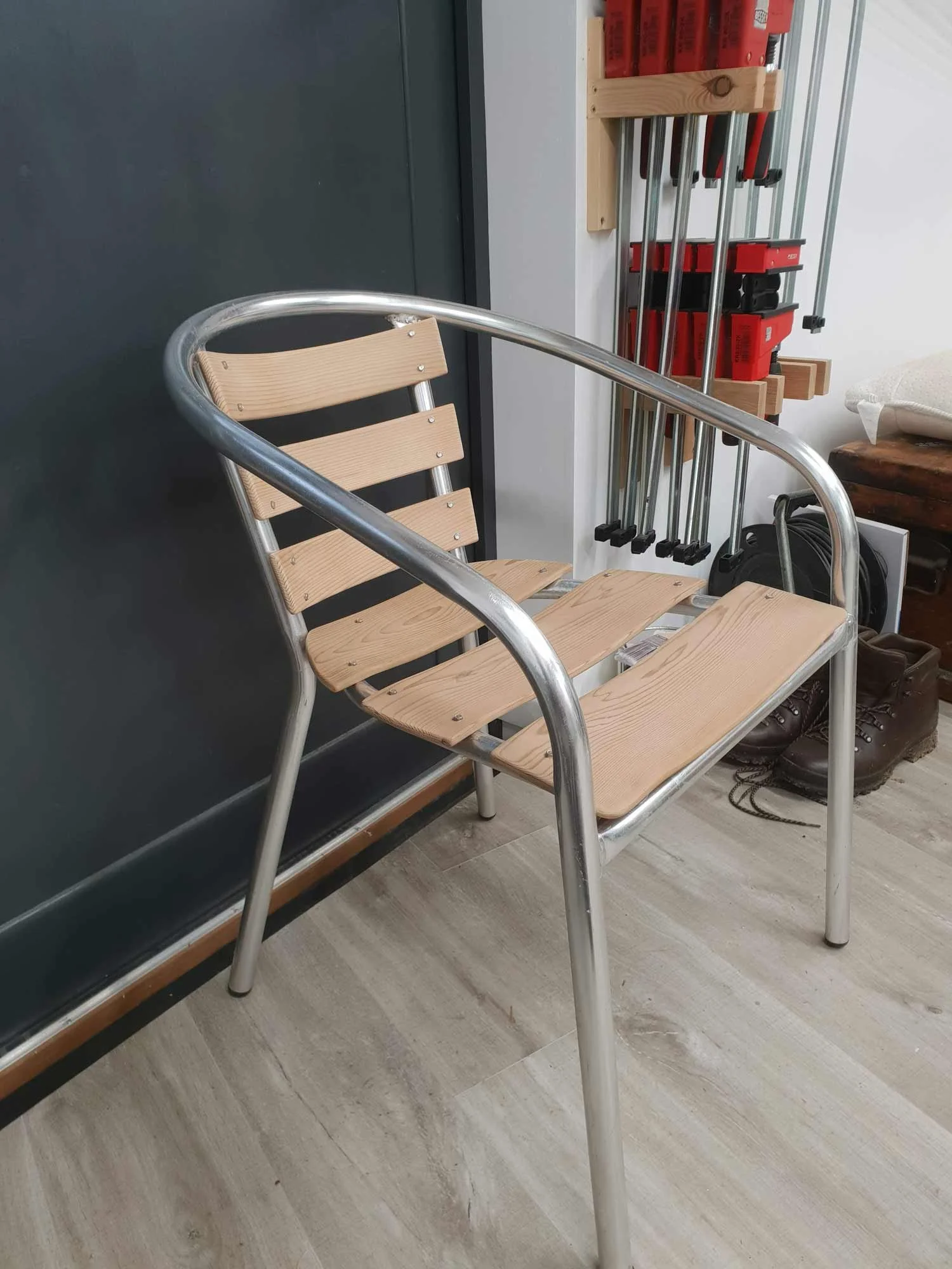 Upcycled chair with curved cedar wood