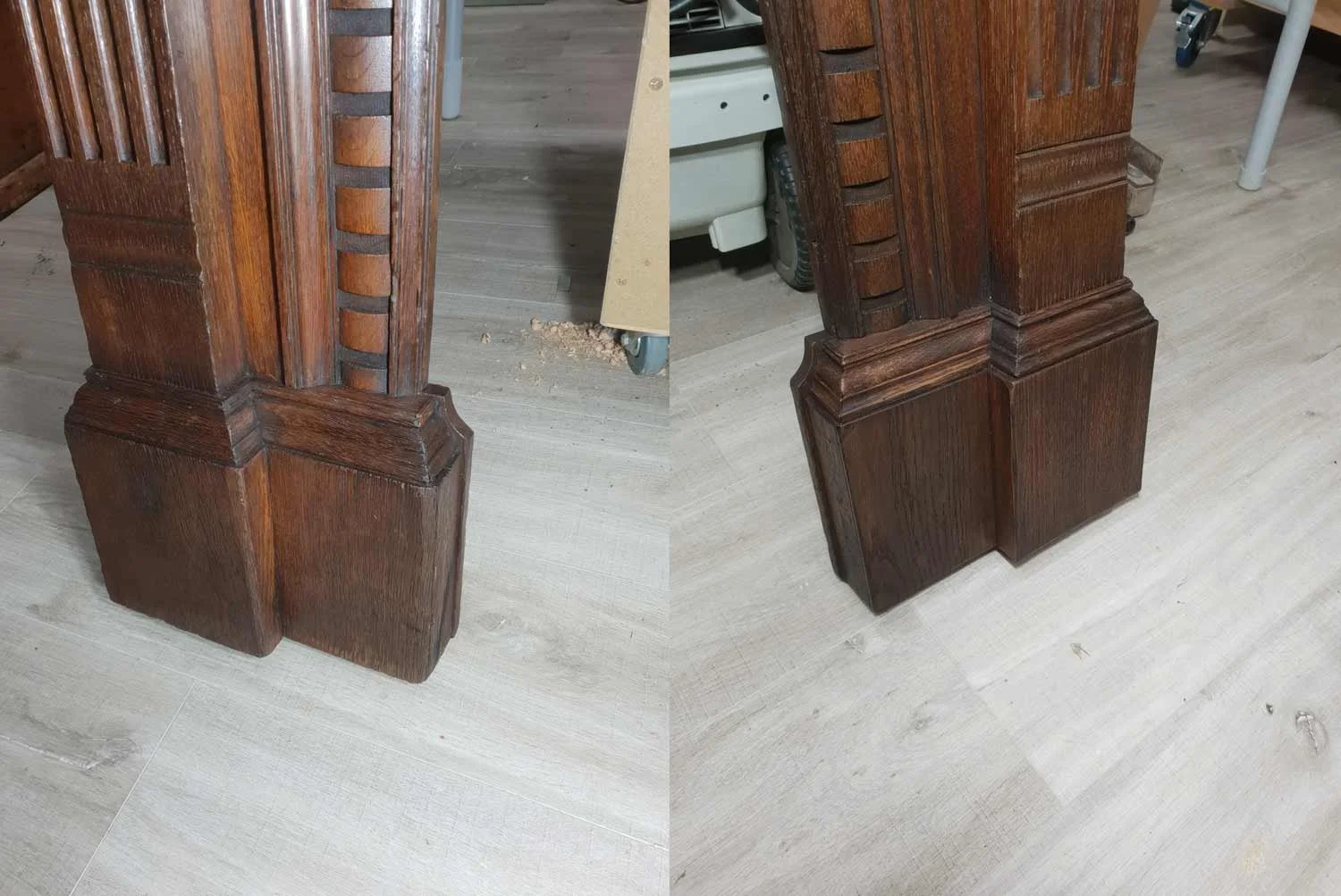 Legs of restored fireplace