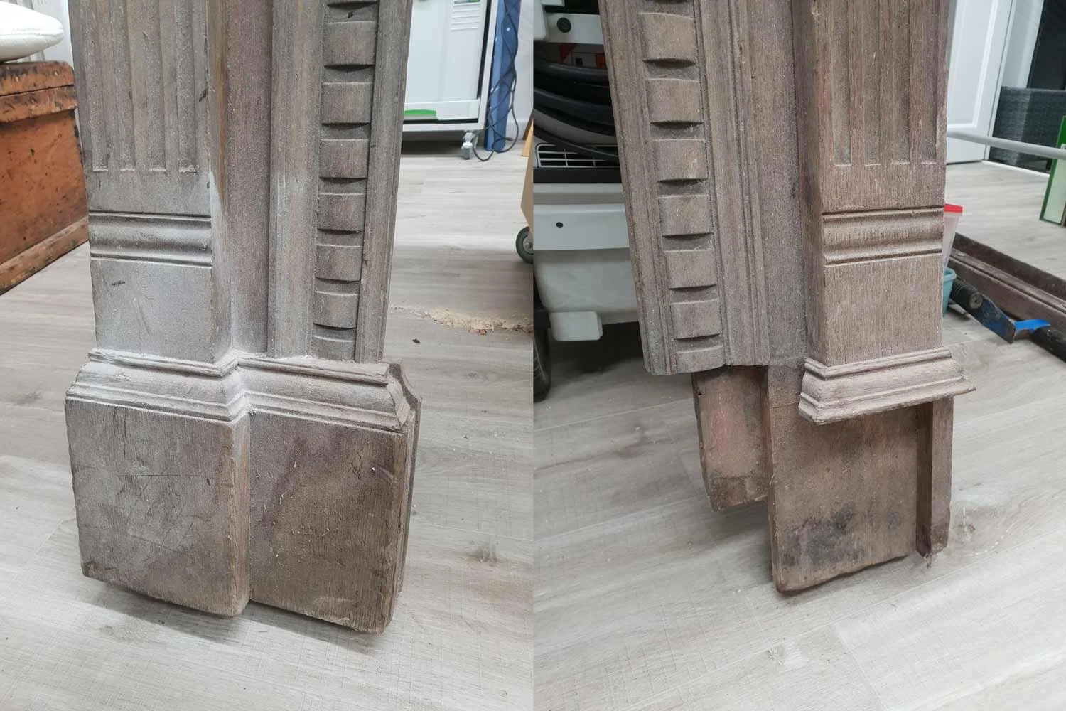 Sides of fireplace that need restoration