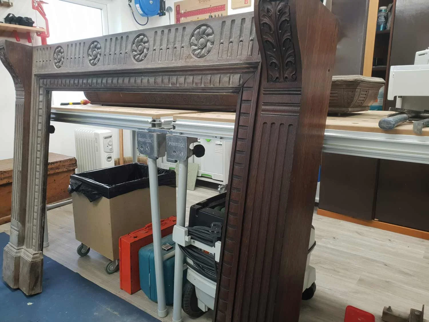 Antique wooden fireplace cleaner ready for refirbishment