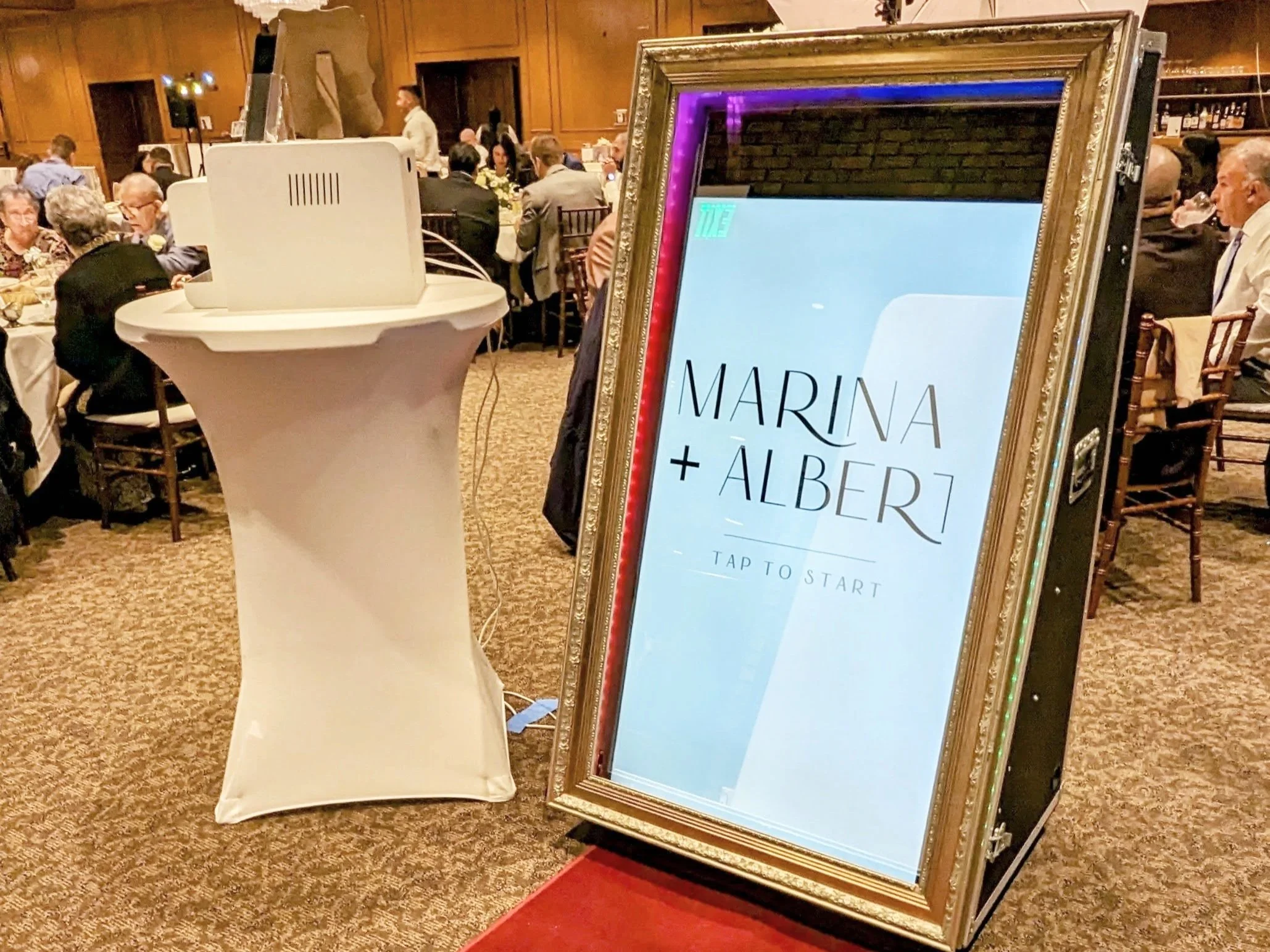 Reflectionz Photo Booth Rentals mirror booth setup at an elegant wedding event in Northwest Indiana