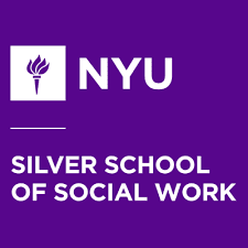 NYU Silver School of Social Work logo with purple background and white text
