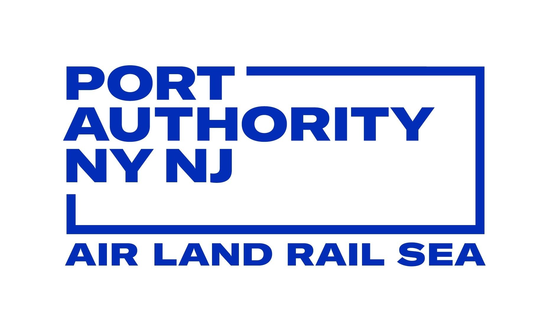 Port Authority logo with text 'PORT AUTHORITY NY NJ' and 'AIR LAND RAIL SEA' in blue, enclosed in a rectangular border.