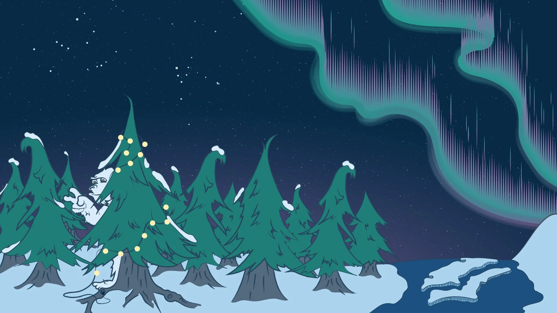 Winter Zoom background (can you spot the yeti?)
