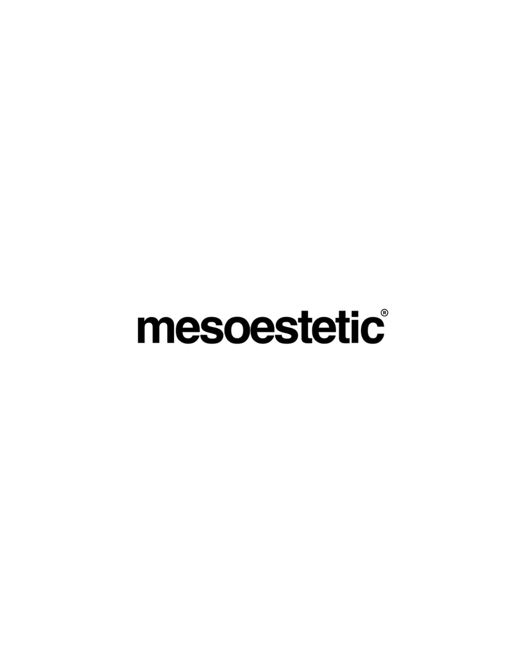 Black silhouette of a woman with an umbrella over her head, with the 'mesoestetic' logo at the bottom.
