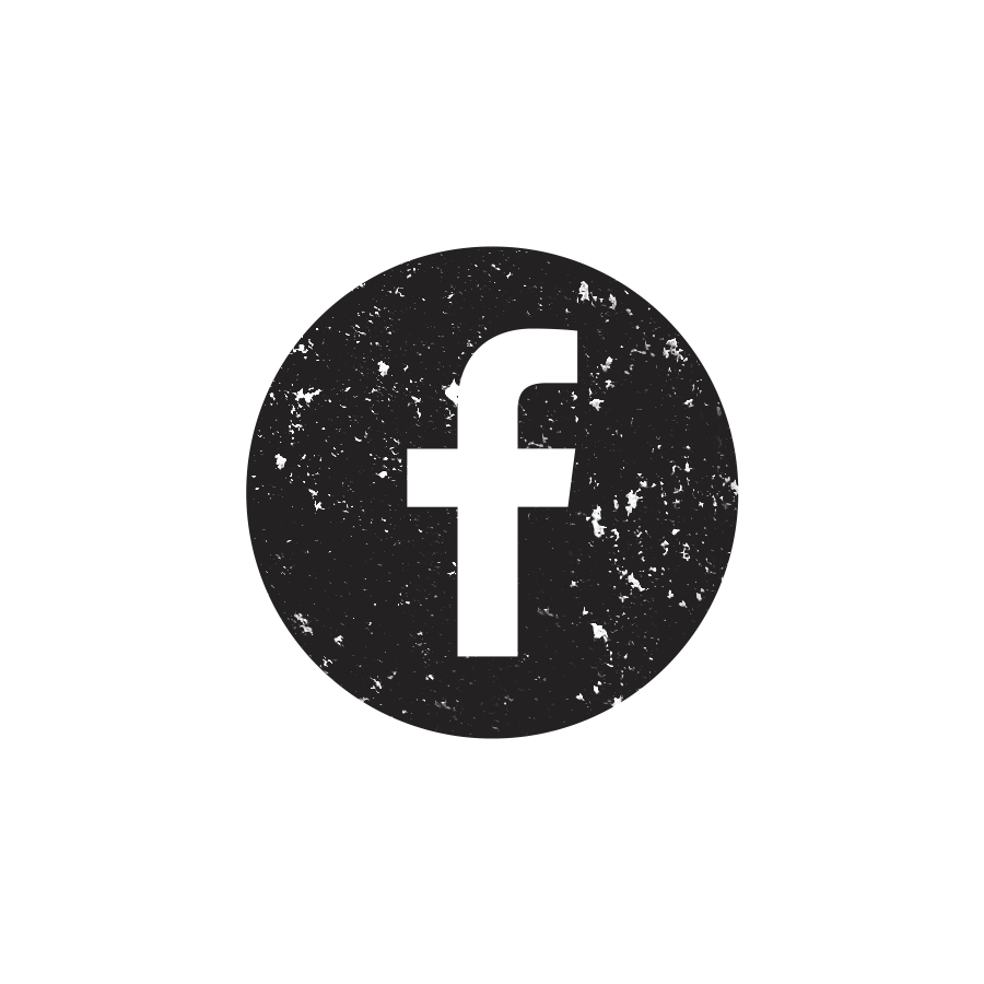 A black Facebook logo with a textured circle background on a black background.