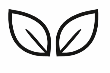 Simple black and white line drawing of two leaves.