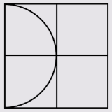 Geometric drawing of an outline square with sections divided by vertical, horizontal, and circle lines.