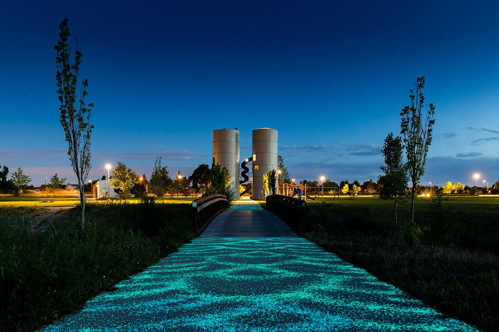 Glow stone walkway at Twin Silo Park in Fort Collins Colorado