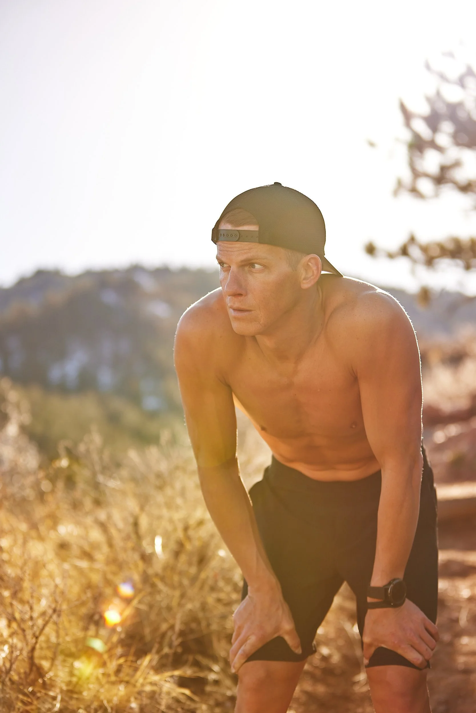 Trail runner catching his breath