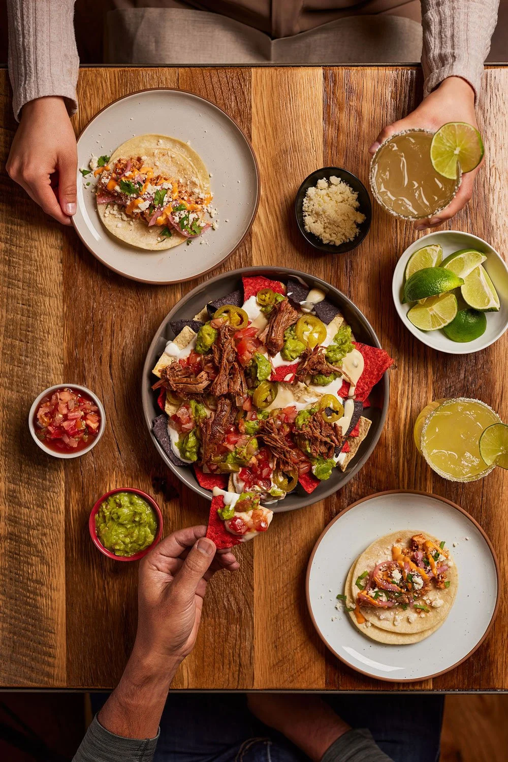 Top down view of nachos and taco at a Vail Resort lodge in Breckenridge Colorado