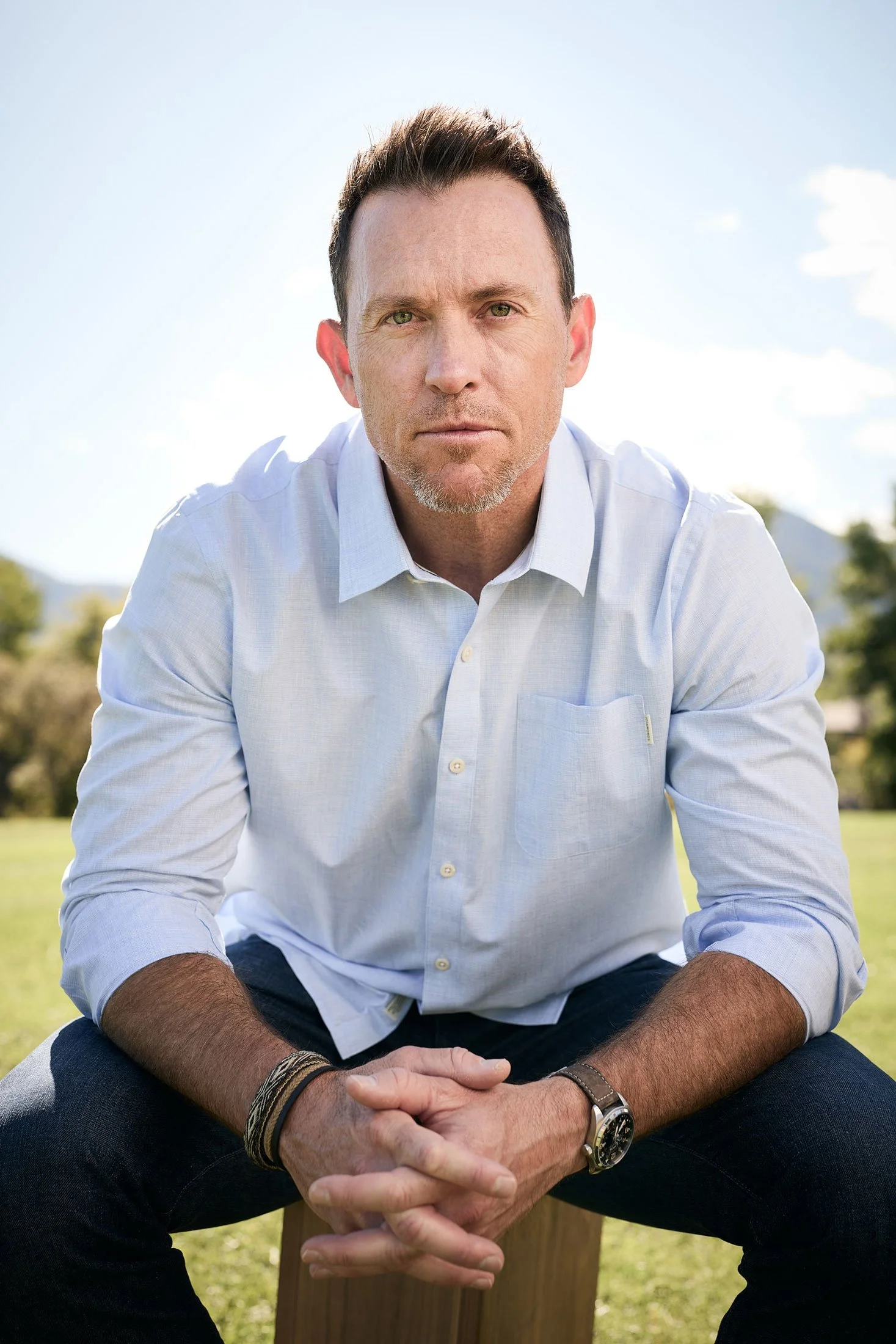 Philadelphia Phillies pitcher Brad Lidge giving his world series 0-2 stare in a park located in Boulder, Colorado
