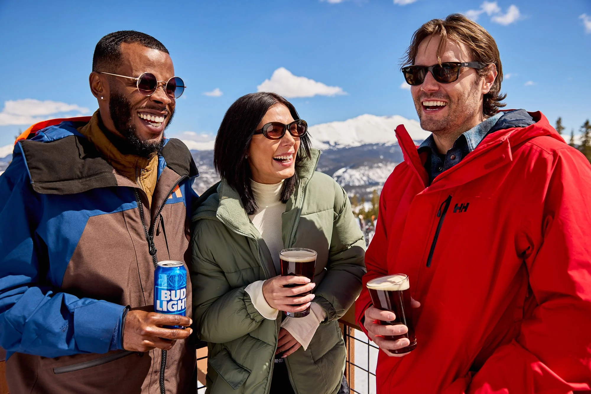 Skiers enjoying beers outside in Breckenridge Colorado