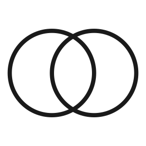 Two overlapping black circles on a white background, resembling a Venn diagram.
