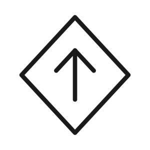 An upward-pointing arrow within a diamond-shaped border.