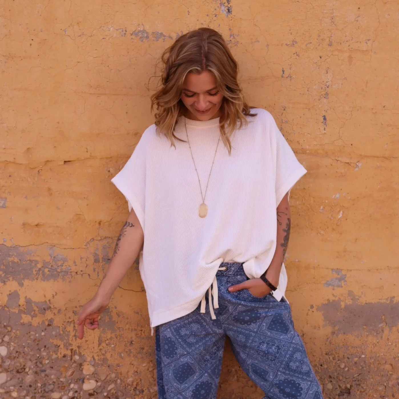 Moon glow textured knit top