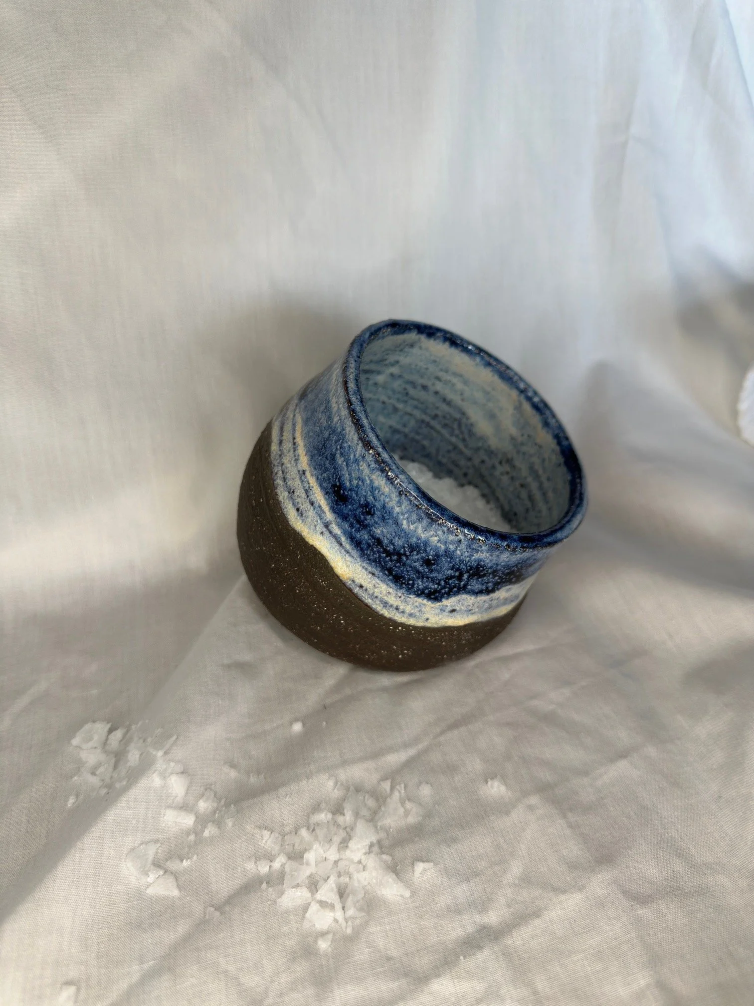 Salt Pig (blue on dark clay)