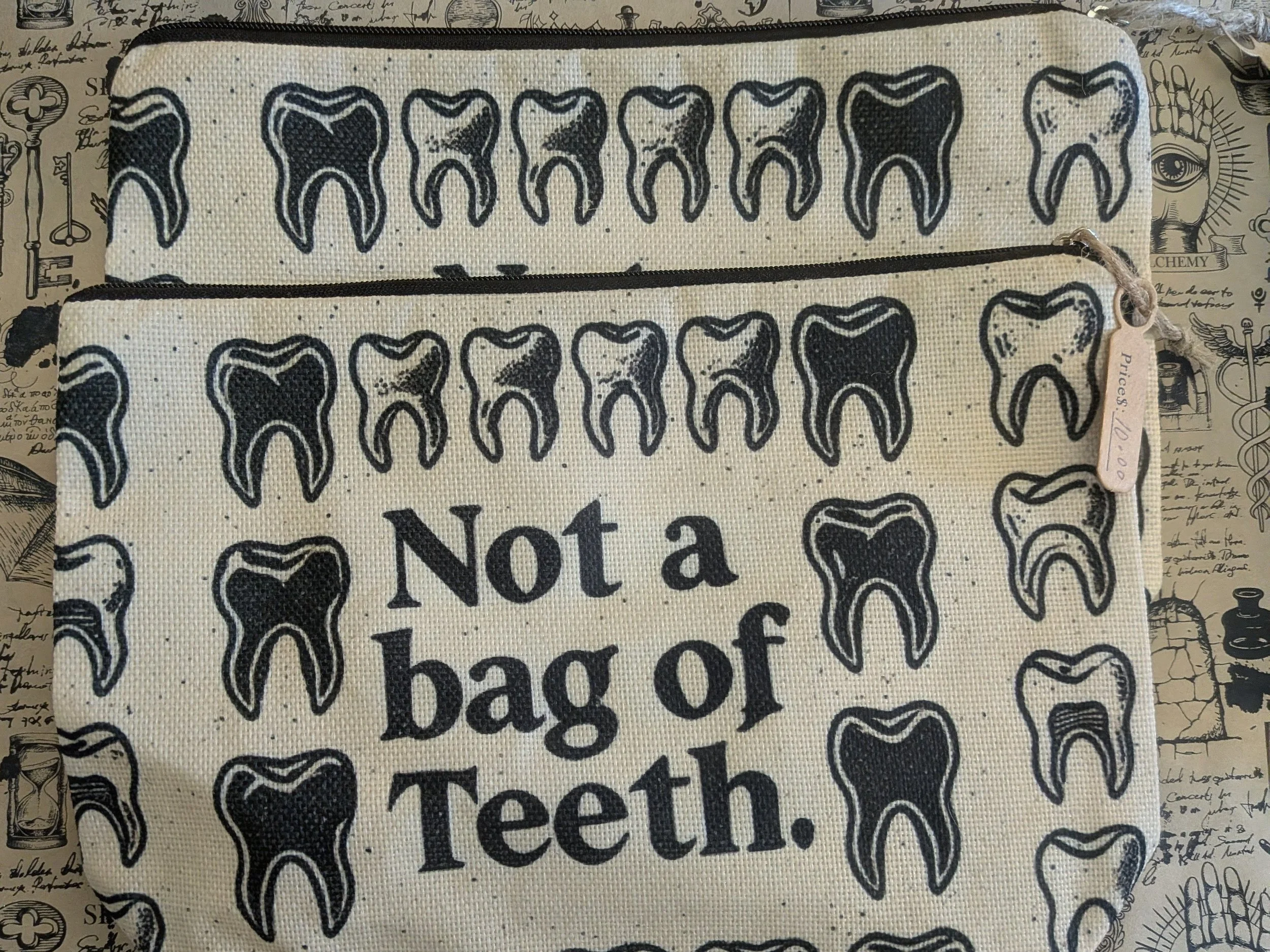 Fabric 'not a bag of teeth' bag