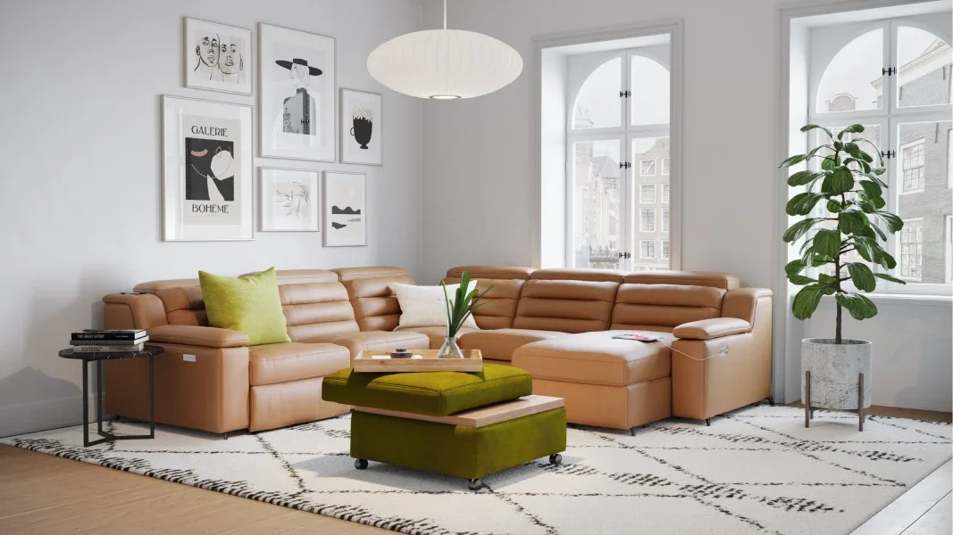 Palliser Lotus sectional sofa in a luxury media room with modern home entertainment design