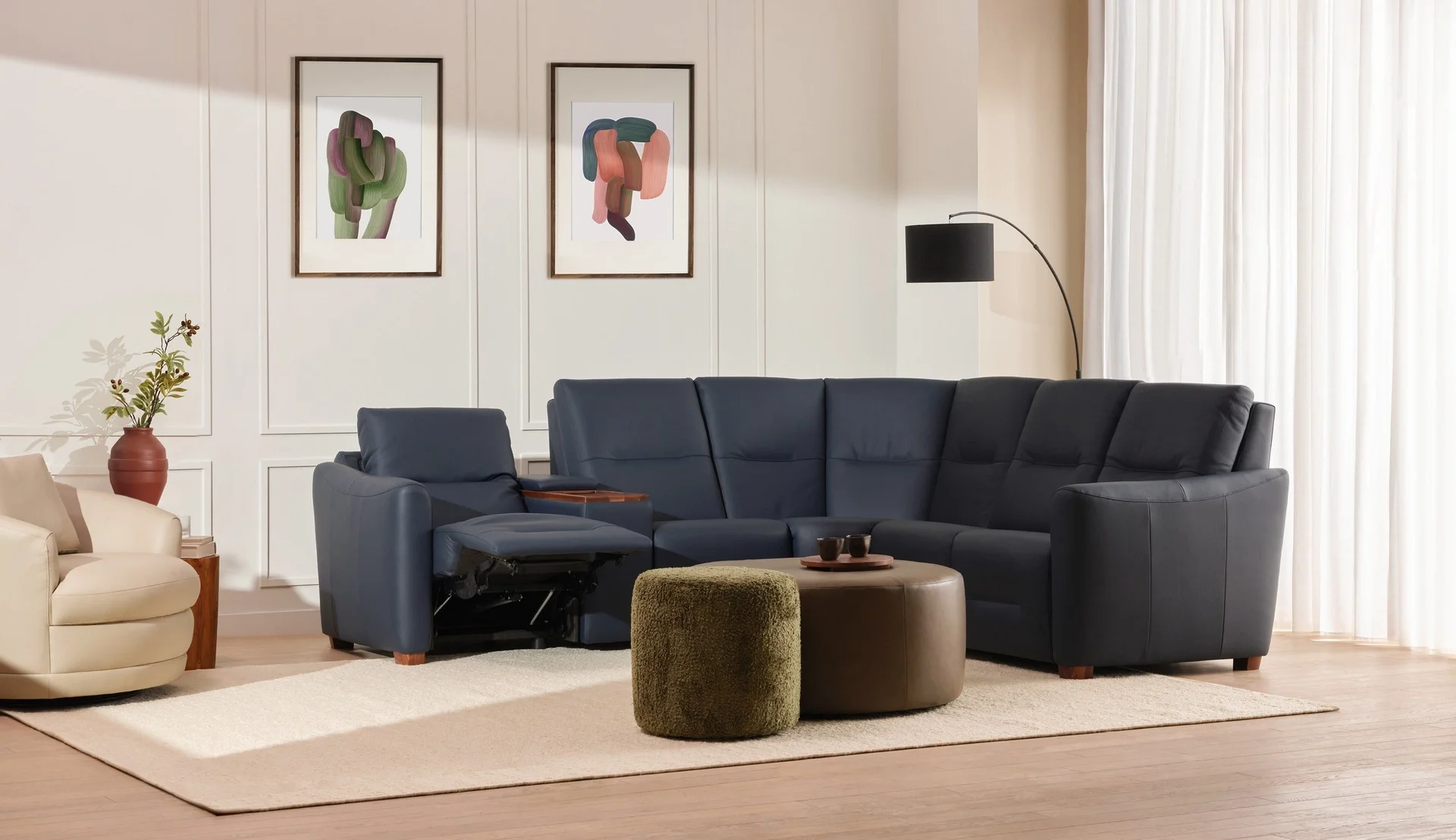 Contemporary Palliser sectional sofa for a luxury media room and home entertainment space