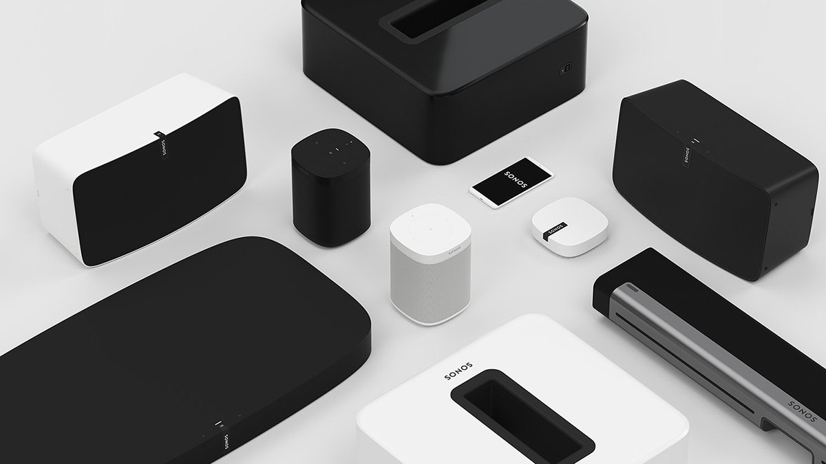 Sonos whole-house audio system featuring Sonos Arc, Era speakers, Sub, and Amp