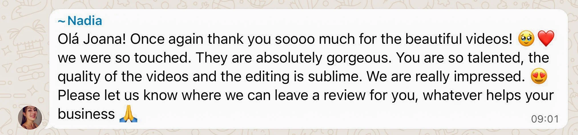 feedback da noiva sobre o video que casamento