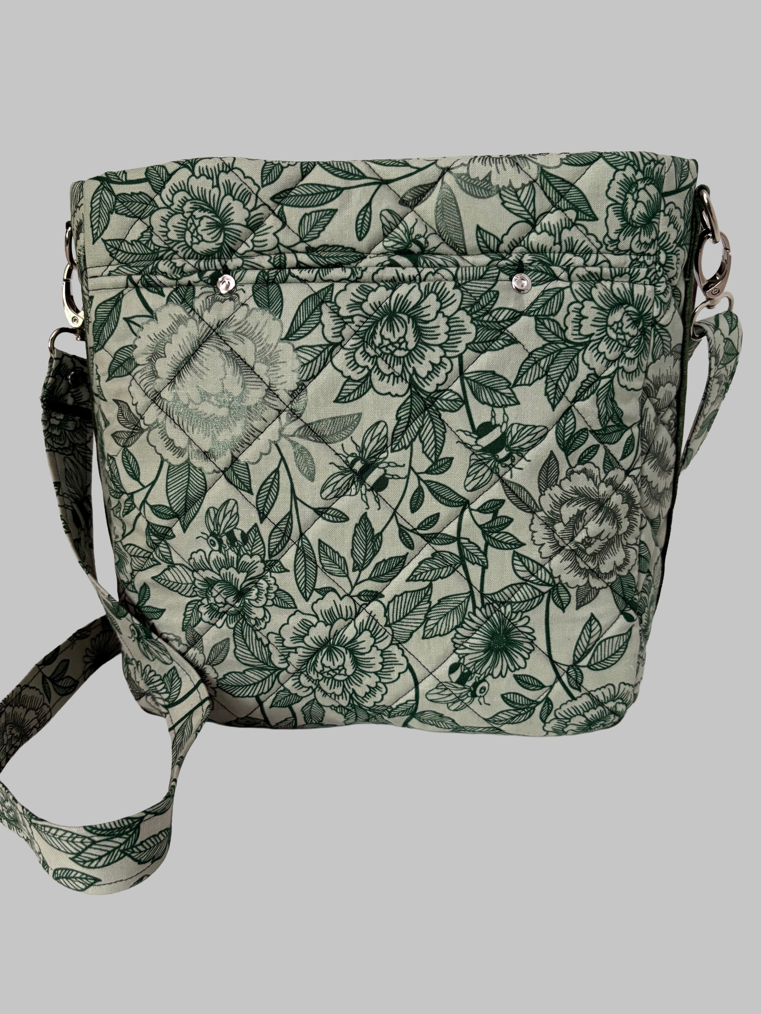 Green Flowers and Bees Crossbody Purse