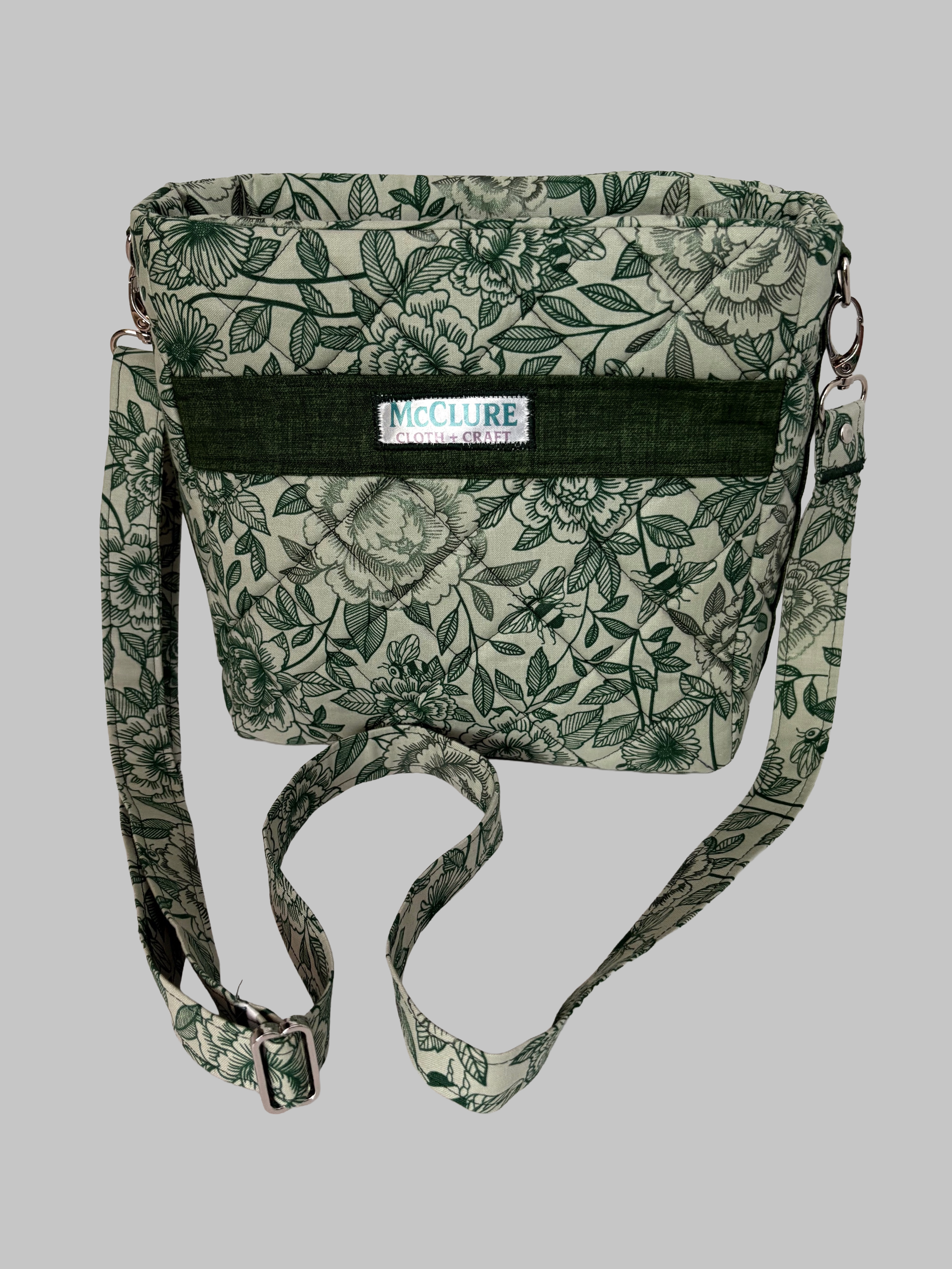 Green Flowers and Bees Crossbody Purse