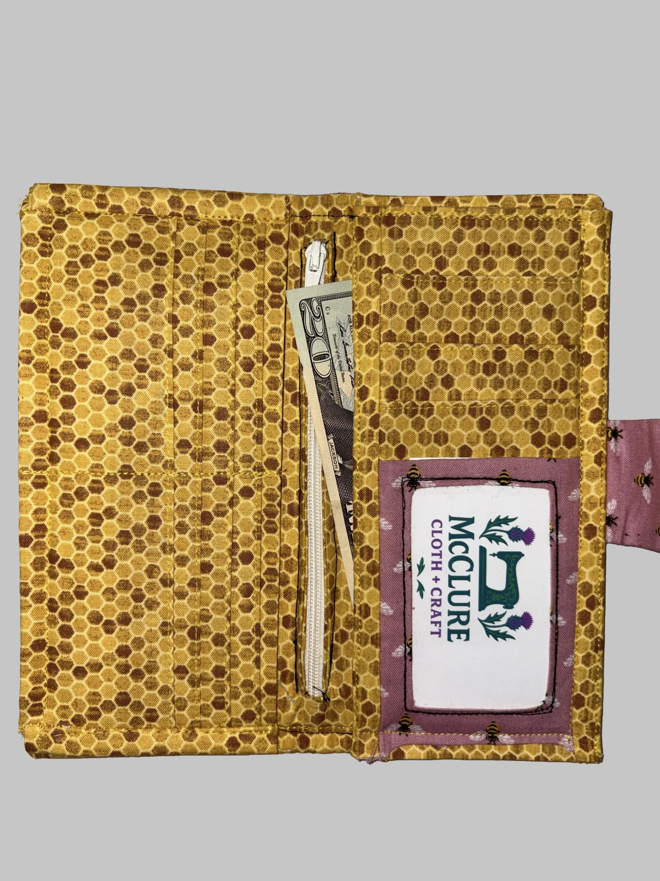 Bee and Honeycomb Wallet- 2 bill slots