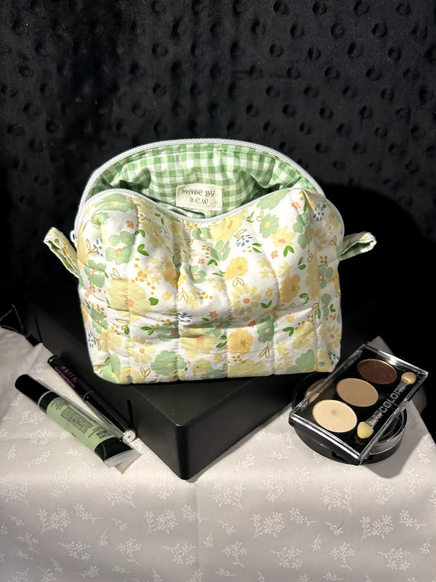 green floral medium makeup bag