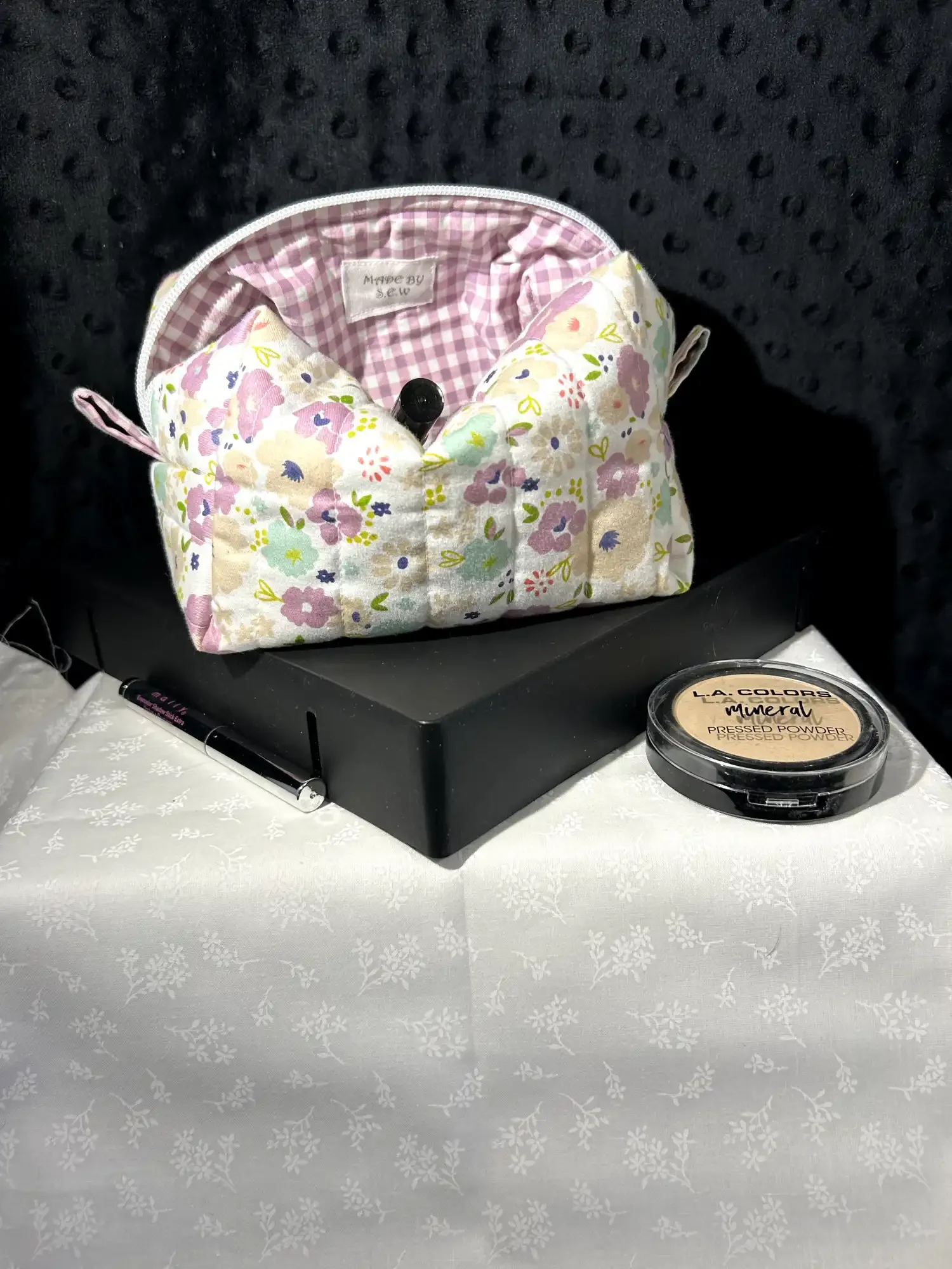purple floral medium makeup bag