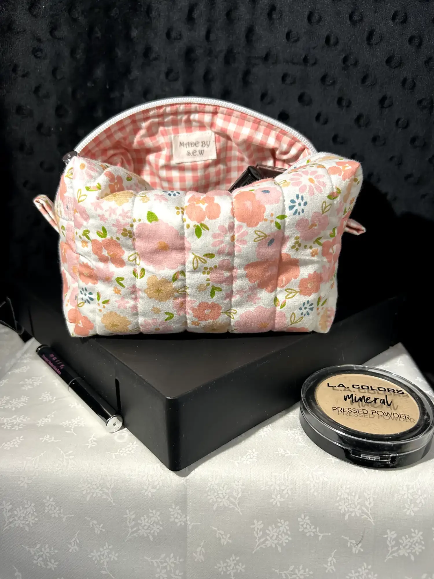 pink floral medium makeup bag