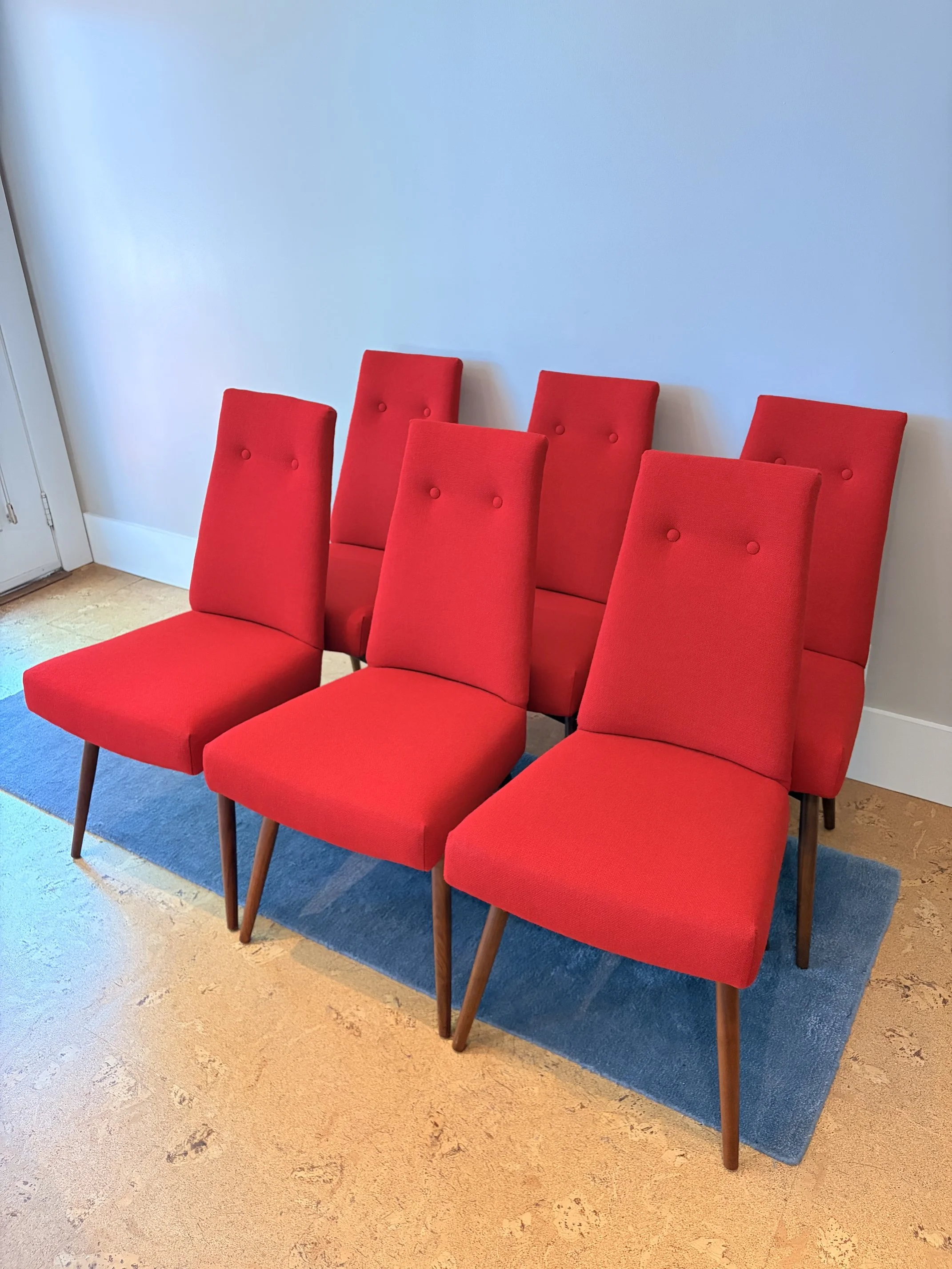 Adrian Pearsall Model 1613-C Dining Chairs, Reupholstered with Kvadrat Hallingdal 65 Wool. With all new Ultracell foam.