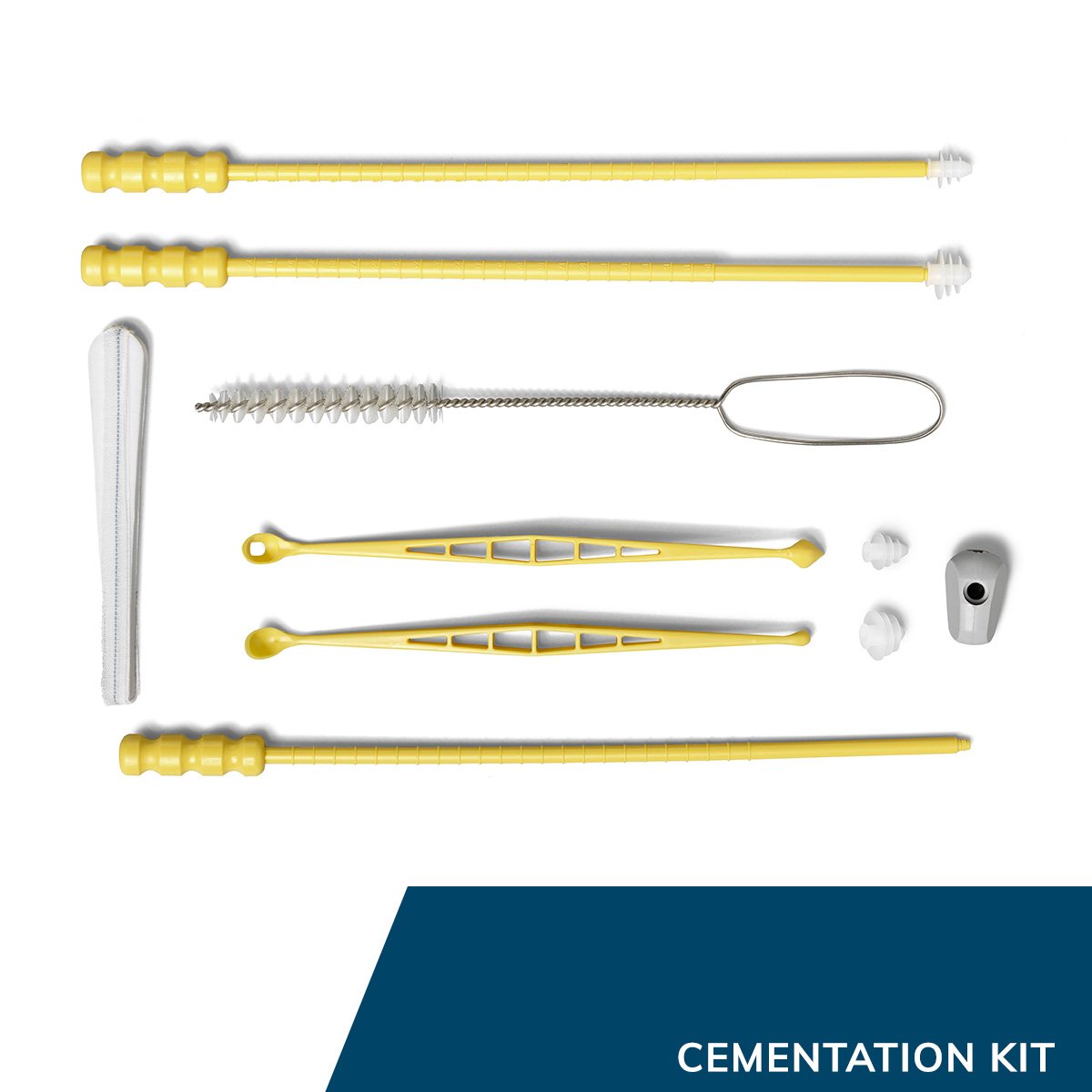 Kit de preparación Cemex 01
El kit contiene:

*Curettes
*Esponja femoral
*Presurizador de cemento
*Cepillo femoral
*Tapones de endomedullay + insertador (disponibles en tamaños 12-18 y 18-24 mm)