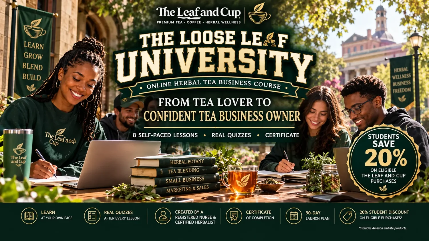 Loose leaf tea and dried herbs used in Loose Leaf University's herbal foundations course