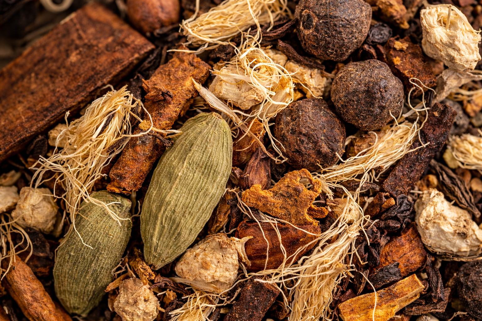 Cha Cha Chia Tea herbal loose leaf tea blend showing dried roots and spices